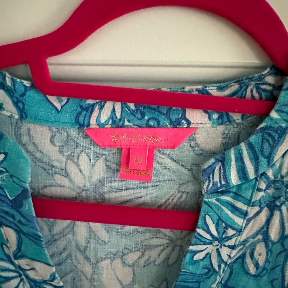 Lilly Pulitzer Mialeigh Linen blouse, 10, Amalfi blue sound the sirens - Picture 3 of 4